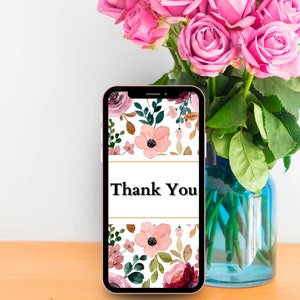 Digital Download Thank You Card, Flower Digital E-Card, Digital Thank You Card, Thank You E-Card, Flower Thank You Card, Instant Download zdjęcie 2