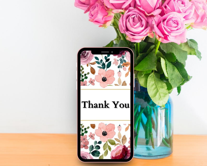 Digital Download Thank You Card, Flower Digital E-Card, Digital Thank You Card, Thank You E-Card, Flower Thank You Card, Instant Download zdjęcie 2