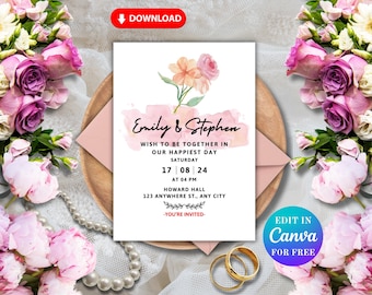 Flower Wedding Invitation Set Template, Flower Wedding, Printable Wedding invitation suite, Instant download, Wedding Invitation