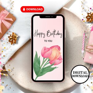 Digital Animated Birthday Card, Digital Happy Birthday Card, Electronic Birthday Messages, Flower Birthday Card, Tulip Birthday Card