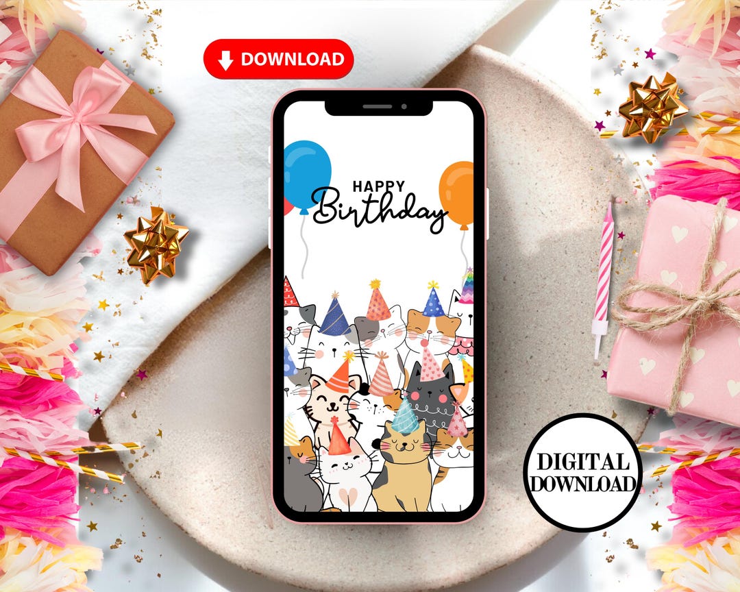 Cute Cat Birthday Card - Perfect for Cat Lovers, Digital Animated ...