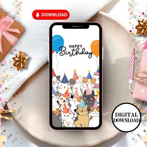 Cute Cat Birthday Card - Perfect for Cat Lovers, Digital Animated Birthday Card,Digital Happy Birthday Card, Cats Birthday Card, Friend Gift