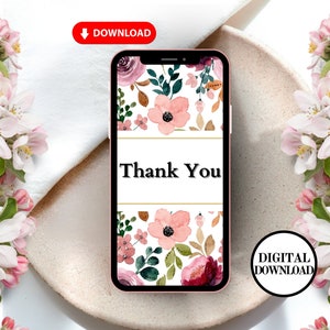 Digital Download Thank You Card, Flower Digital E-Card, Digital Thank You Card, Thank You E-Card, Flower Thank You Card, Instant Download zdjęcie 1