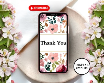 Digital Download Thank You Card, Flower Digital E-Card, Digital Thank You Card, Thank You E-Card, Flower Thank You Card, Instant Download