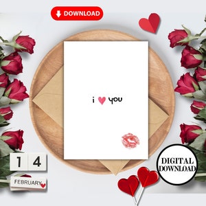 Printable Valentine's Day Card,Printable XOXO Valentine's Day Gift, Digital Download Valentine's Day Gift, XOXO Card, Kiss Love Card zdjęcie 1