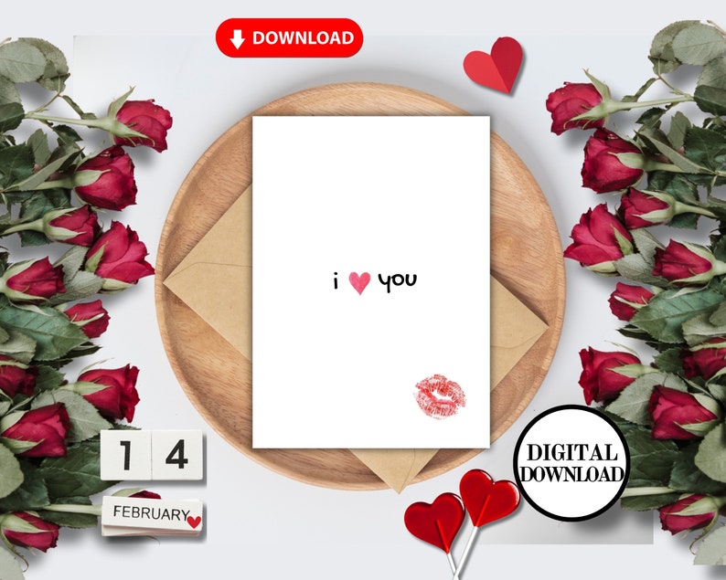 Printable Valentine's Day Card,Printable XOXO Valentine's Day Gift, Digital Download Valentine's Day Gift, XOXO Card, Kiss Love Card zdjęcie 1