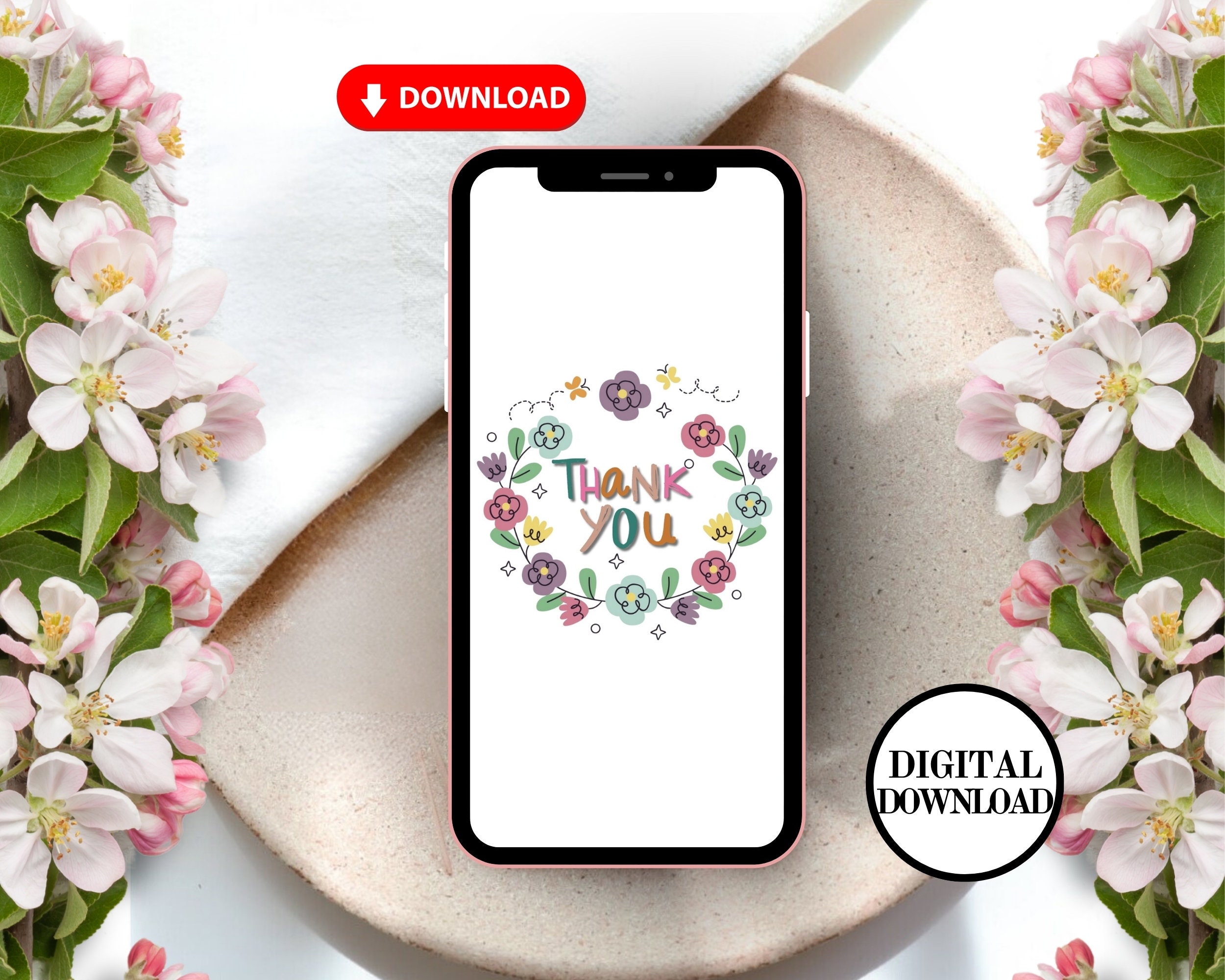 Digital Download Thank You Card, Flower Digital Ecard, Digital Thank