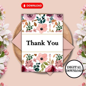 Printable Thank You Card, Downloadable Thank You Card, Flower Thank You ...