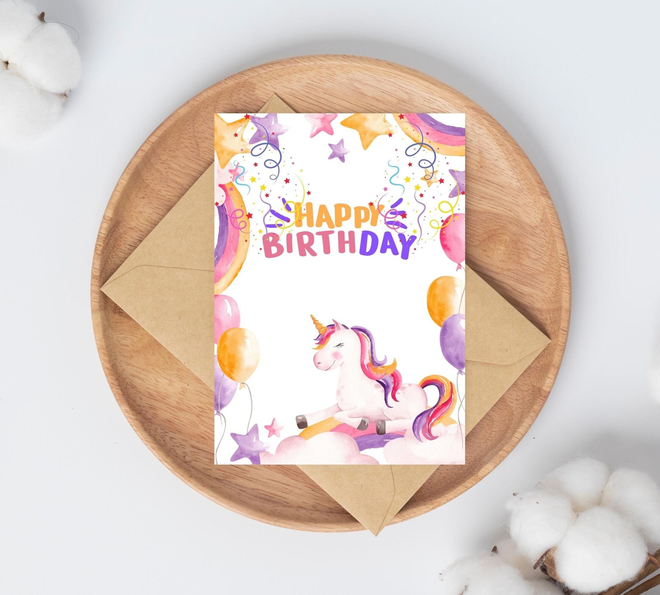 Printable Birthday Card for Kids, Phone Birthday Card, Unicorn Birthday ...
