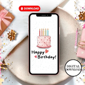 Digital Animated Birthday Card, Digital Happy Birthday Card, Electronic Birthday Messages, Birthday Cake, Instant Download