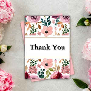 Printable Thank You Card, Downloadable Thank You Card, Flower Thank You ...
