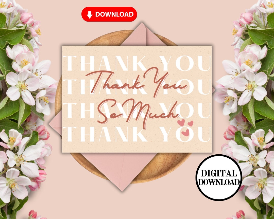 Printable Thank You Card, Downloadable Thank You Card, Simple Thank You ...