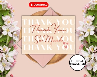 Printable Thank You Card, Downloadable Thank You Card, Simple Thank You Card, Instant Download, Modern Thank You Card, Print at Home Card