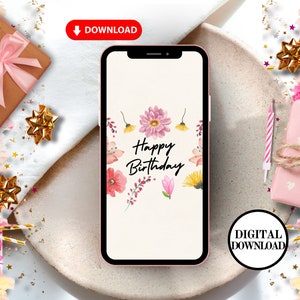 Digital Animated Birthday Card For Phone, Instant Phone Ecard, Electronic Birthday Messages,Spring Flower Birthday Card,Flower Birthday Gift