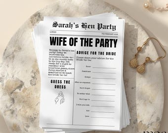 Jeux de poule personnalisés style journal | Jeux de poule | Jeux de douche nuptiale | Jeux d'enterrement de vie de jeune fille | Mr et Mme Quiz