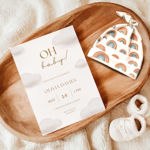Oh Baby Modern Neutral Cloud Baby Shower Invitations | Gender Reveal Party | Baby Shower Invite | Personalised Invites image 2
