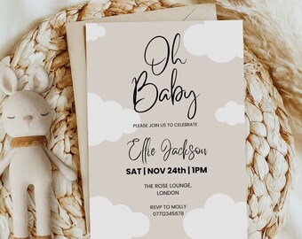 Oh Baby, invitations neutres modernes pour baby shower de <br> Vous avez des idées ? Fête révélatrice du genre | Invitation baby shower | Invitations personnalisées