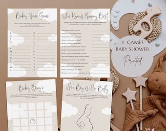 Oh Baby - Jeux de baby shower modernes et neutres | Lot de 4 jeux de baby shower | Idées de baby shower | Bingo pour baby shower