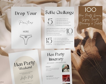 Modern Hen Do Games | Printable Hen Party Games | Editable Bridal Shower Games | Bachelorette Games | Mr and Mrs Quiz | Canva Templates