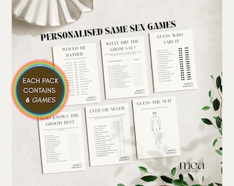 Jeux d'enterrement de vie de jeune fille personnalisés | Soirée jeux du marié | Mariage entre hommes de même sexe | Jeux d'enterrement de vie de jeune fille | Devinez le costume | Lot de 6 | Jeux LGBTQ