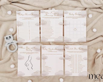 Cloud Baby Shower Games | 6 Baby Shower Games Bundle | Baby Shower Ideas | Baby Shower Bingo | Gender Reveal Party Games | Baby Prediction