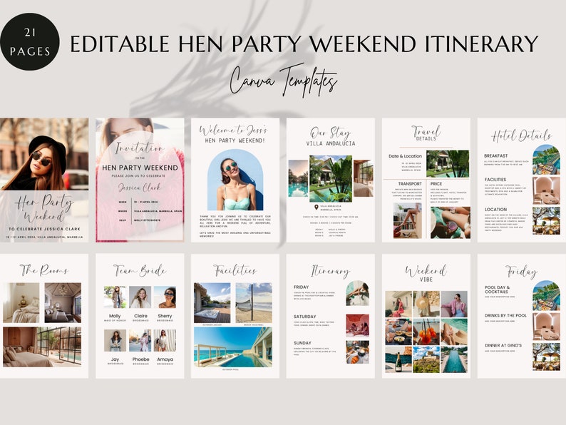 Modern Hen Party Itinerary Travel Planner Personalised Bridal Shower