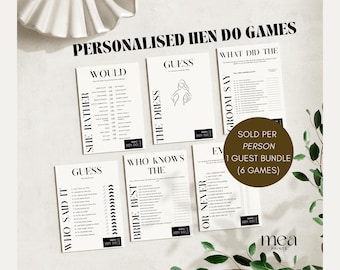 Jeux de poule personnalisés |  Jeux de poule | Jeux de douche nuptiale | Jeux d'enterrement de vie de jeune fille | Mr et Mme Quiz | Lot de 6 jeux d'enterrement de vie de jeune fille