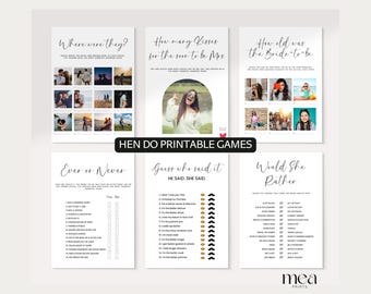 Minimalist Hen Do Games | Printable Hen Party Games | Editable Bridal Shower Games | Bachelorette Games | Mr and Mrs Quiz | Canva Templates