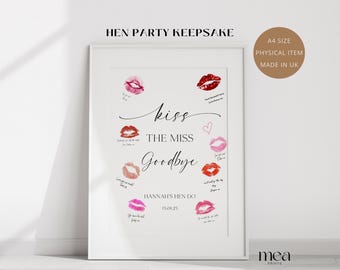 Personalised Hen Party Keepsake A4 | Wishes for the Bride | Kiss the Miss Goodbye | Guest Book Alternative | Hen Do Gift UK | Miss to Mrs