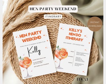 Aperol Spitz bewerkbare uitnodiging en route vrijgezellenfeest | Digitale vrijgezellenweekendplanner | Sjabloon voor modern vrijgezellenfeest | Direct downloaden VK