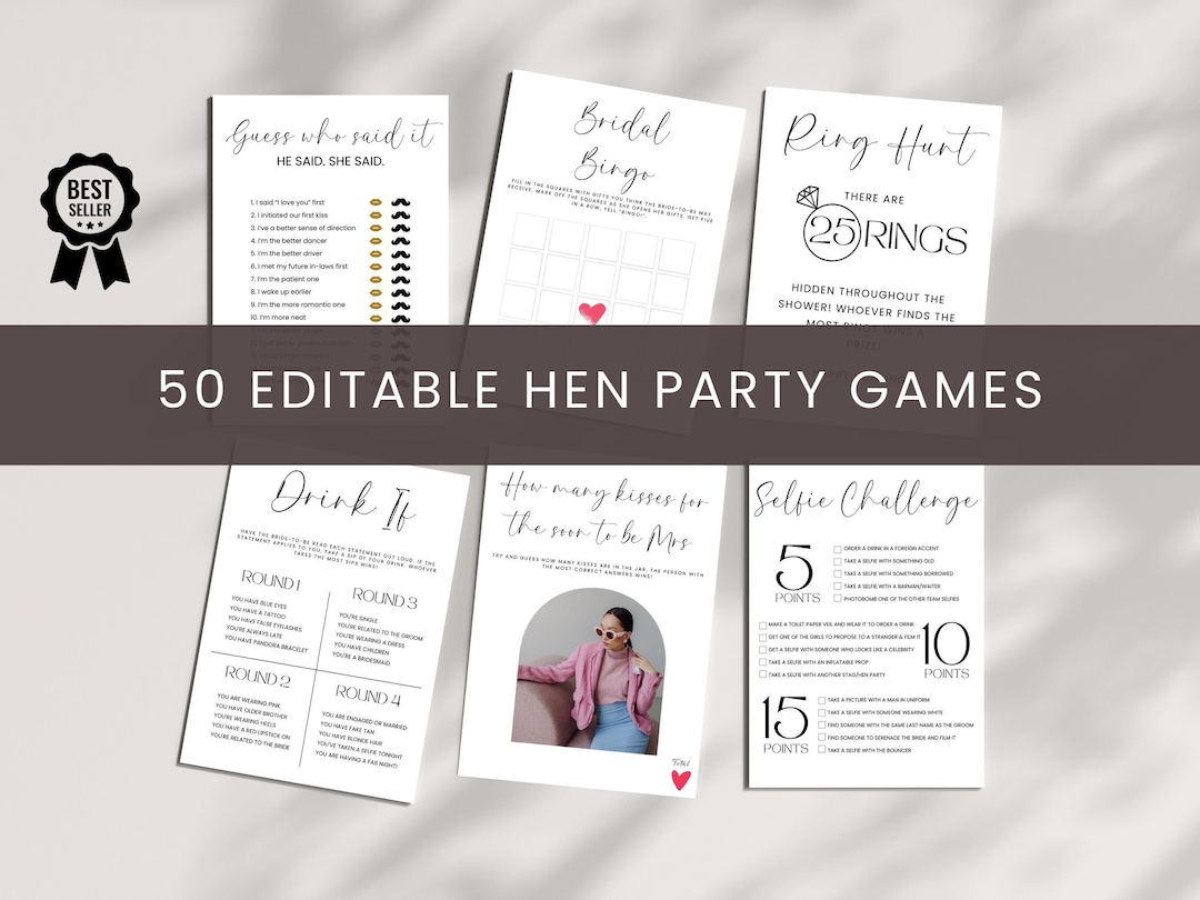 Hen Party Games Printable Minimalist Hen Do Games Download - Etsy