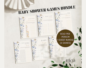Pack de jeux floraux pour baby shower – 6 activités amusantes pour baby shower – Jeux floraux pour baby shower pour garçons – Idées bleues pour baby shower – Set de fête au Royaume-Uni