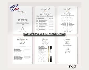Jeux de poule minimalistes | Jeux de poule imprimables | Jeux de douche nuptiale modifiables | Jeux d'enterrement de vie de jeune fille | Mr et Mme Quiz | Modèles de toile
