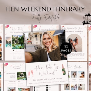 Girly Hen Party Weekend Itinerary, Personalised Hen Party Itinerary,  Hen Do Itinerary, Bachelorette Party Itinerary, Canva Travel Itinerary