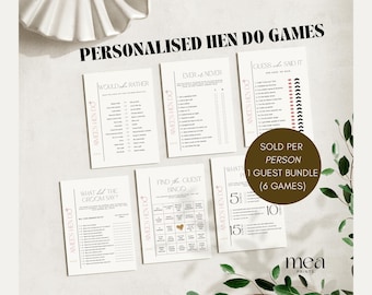 Jeux de poule roses personnalisés |  Jeux de poule | Jeux de douche nuptiale | Jeux d'enterrement de vie de jeune fille | Mr et Mme Quiz | Lot de 6 jeux d'enterrement de vie de jeune fille