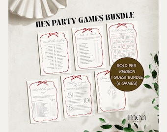 UK Hen Do Games | Pack of 6 Hen Party Games | Hen Do Quiz | Bridal Shower Games | Bachelorette Games | Mr and Mrs Quiz | Hen Do Activities
