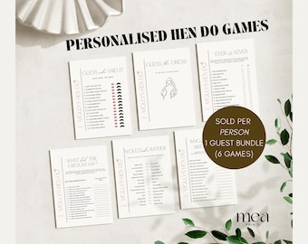 Jeux de poule roses personnalisés |  Jeux de poule | Jeux de douche nuptiale | Jeux d'enterrement de vie de jeune fille | Mr et Mme Quiz | Lot de 6 jeux d'enterrement de vie de jeune fille