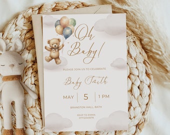 Invitations neutres modernes de baby shower d'ours de Zazzle.be Liste d'envies Vous avez des idées ? Fête révélatrice du genre | Invitation baby shower | Invitations personnalisées