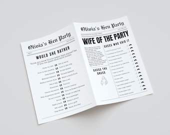 Personalised Newspaper Style Hen Do Games | Hen Party Games | Bridal Shower Games | Bachelorette Games | Mr and Mrs Quiz