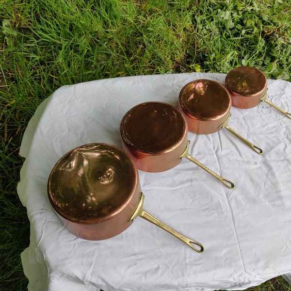 Set of 4 copper saucepans, vintage French