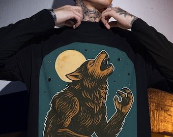 Retro Werewolf Comfort Colors Tee: Full Moon Cryptid Lycanthrope Shirt