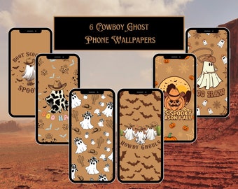 Retro Cowboy Ghost Halloween Wallpaper | Western Spooky Phone Background | Cute Vintage Western Theme | Boot Scootin&#39; Spooky