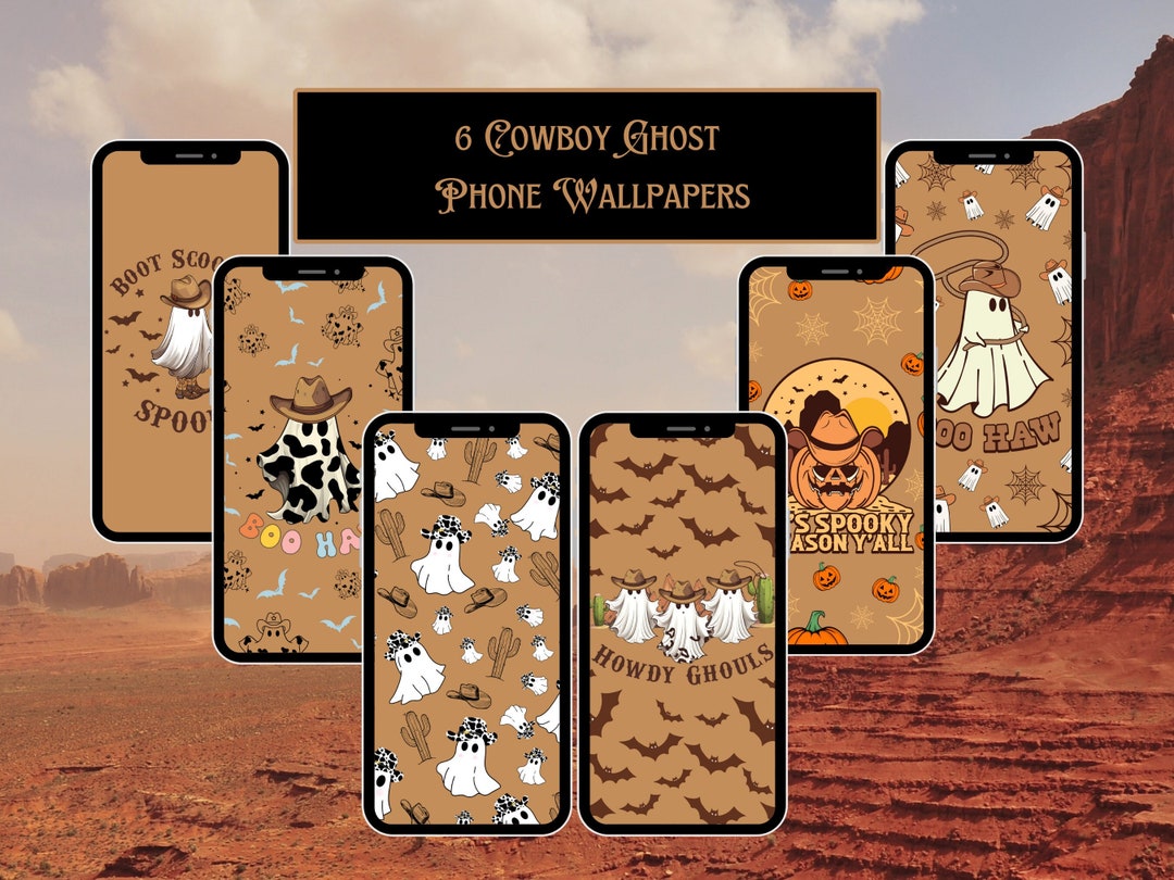 Retro Cowboy Ghost Halloween Wallpaper Western Spooky Phone Background