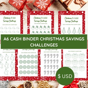 A6 Christmas Savings Challenges | USD | A6 Cash Binder | Holiday Budget Planner | Christmas Cash Binder | Festive Savings Tracker