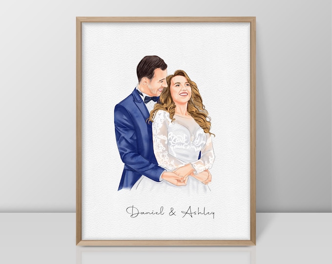Custom Hand-Drawn Watercolor couple Portrait from photo, Anniversary Wedding Keepsake, Valentine/Christmas gift, Boyfriend/Girlfriend gift