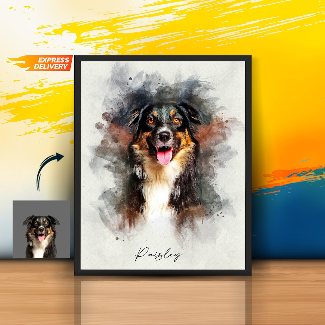 Custom Watercolor Pet Portrait From Photo, Personalized Dog Cat ...