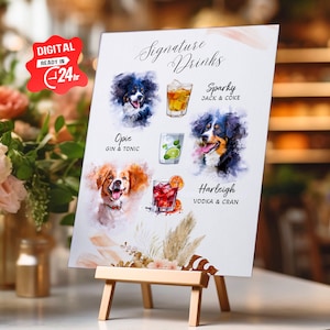 Enseigne de boisson personnalisée chien et chat pour bar, enseigne de menu unique pour bar pour animaux de compagnie, enseigne de boissons exclusives avec chien, enseigne de bar de mariage pour les amoureux des chiens