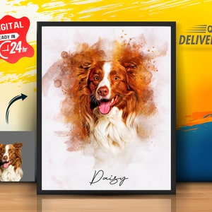 Aangepast aquarel huisdierportret van foto | gepersonaliseerde cadeaus voor haar | Herdenkingscadeau hond | herdenkingscadeaus voor huisdieren | Portret hond schilderen