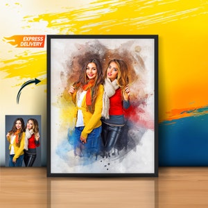 Spersonalizowany portret najlepszej przyjaciółki wykonany akwarelą ze zdjęcia | Spersonalizowany portret dla siostry, prezent urodzinowy | Prezent dla najlepszej przyjaciółki | Prezent na dzień matki