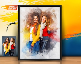 Personalized Best Friend Watercolor Portrait from Photo | Custom Portrait For Sister birthday gift | Best Friend Gift | Valentine's Day